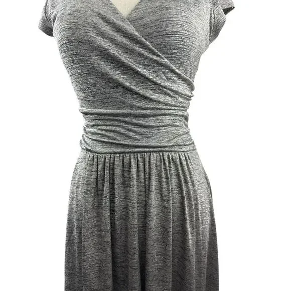 Maeve x Anthropologie Tamera Metallic Silver Shimmer Jersey Dress Faux Wrap XS - Picture 6 of 15